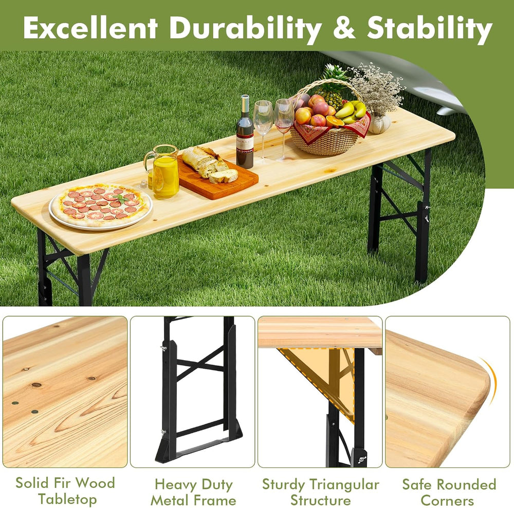 Goplus Folding Picnic Beer Table, 66.5” Outdoor Camping Table with Adjustable...