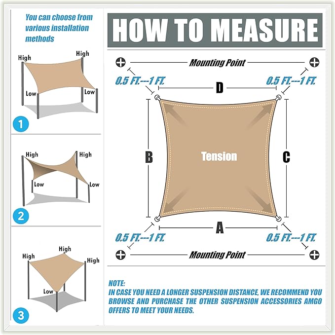 Amgo 16' x 20' Beige Rectangle Sun Shade Sail Canopy Awning UPF50+ AG...
