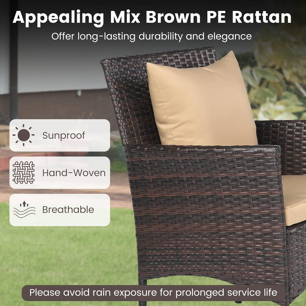 HAPPYGRILL 3 Pieces Rattan Conversation Set Outdoor Bistro Set with Cushion, ...
