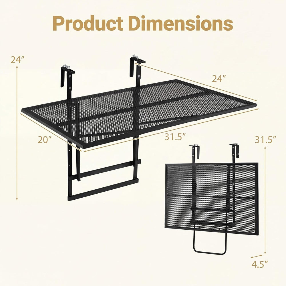 Tangkula 31.5" Folding Balcony Railing Table for 1.7"-3.7" Thick