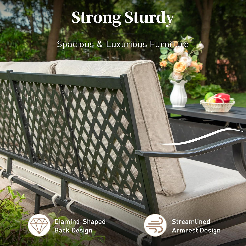 3-Seat Outdoor Patio Sofa, Metal Frame, Beige