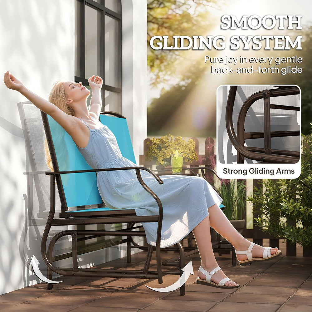 Outsunny Outdoor Glider Bench with Center Table Metal Frame Armrests Blue