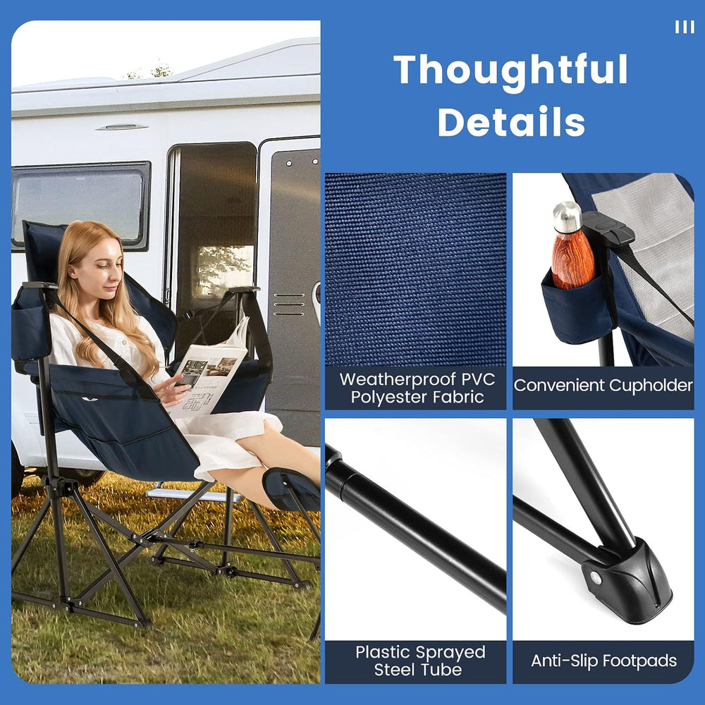 COSTWAY Folding Camping Chair, Portable Beach Chair with Retractable Footrest...