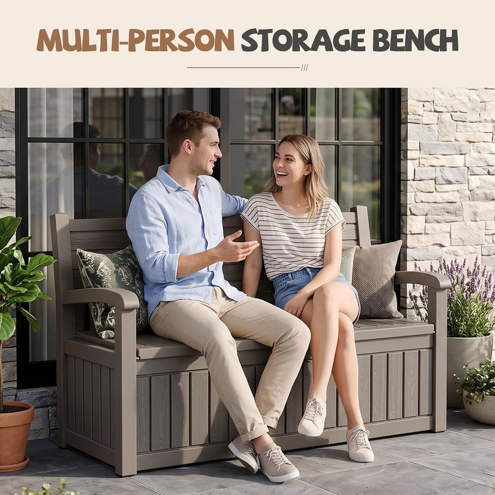 EFU Outdoor Bench Storage Deck Box,120 Gallon Waterproof Wicker