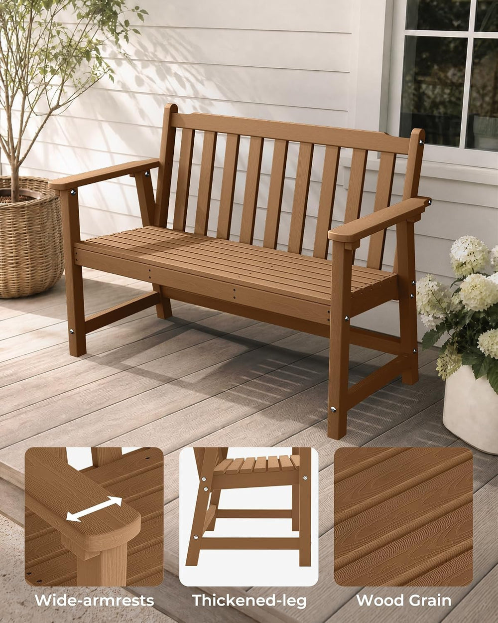 Ciokea 48" Outdoor Bench, HDPE Weatherproof Porch Bench, 2-Person Garden...