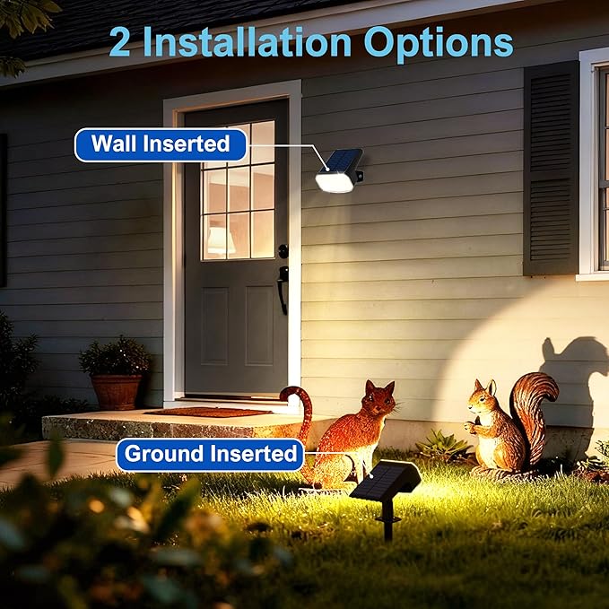 Solar Lights Outdoor Waterproof IP65, Super Bright LED with Lens, 3000K 2 Lig...