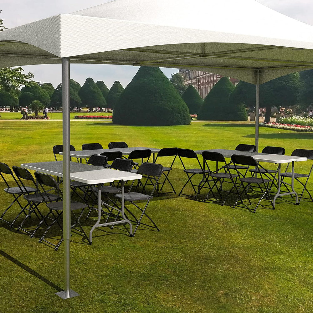 VINGLI 6 FT Plastic Folding Table Set with 6 Black Folding Chairs for Picnic,...