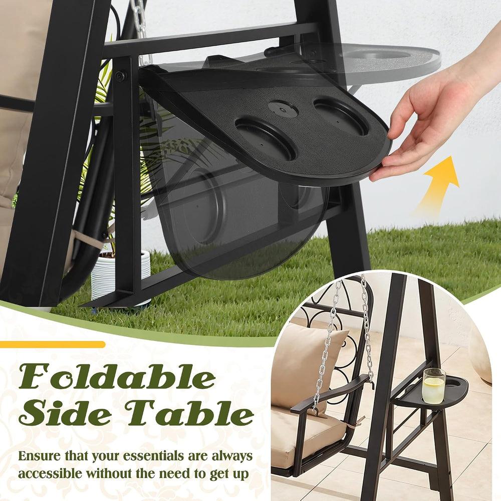 Porch Swing with Stand, 2-Person Metal Patio Swing with Cup Holder