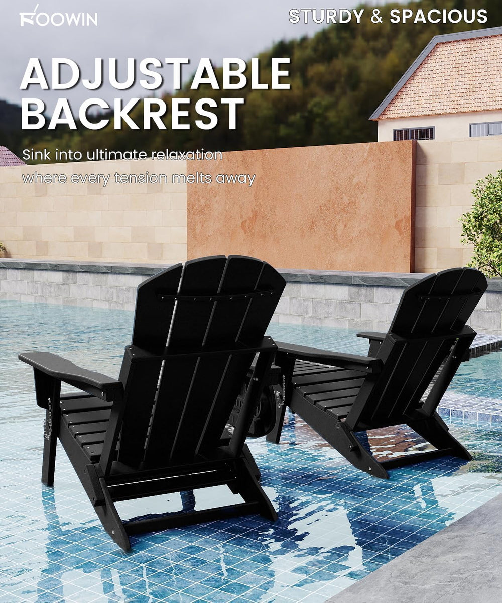FOOWIN Folding Adjustable Adirondack Chair with Ottoman Set of 2