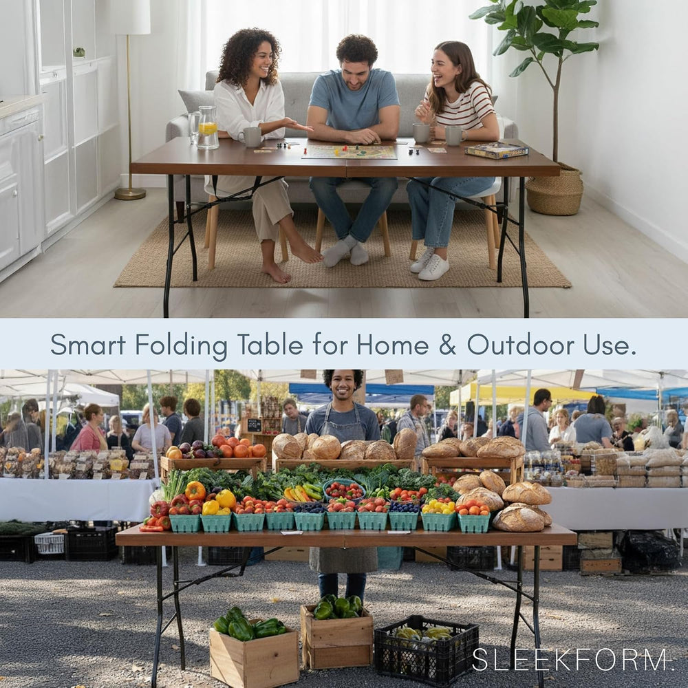 Sleekform 6 Ft Wooden Folding Banquet Table, 28 Inch, with Carry Handle