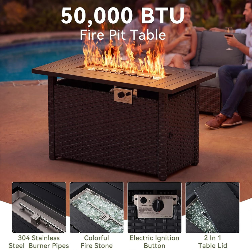 LazySunsets 10 PCS Patio Furniture Set with 44'' Fire Pit Table, Outd...