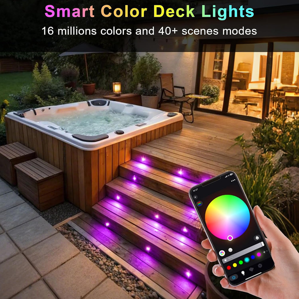 30 Pack 1.22 Inch Smart LED Deck Lights, Low Voltage RGB Outdoor Lighting