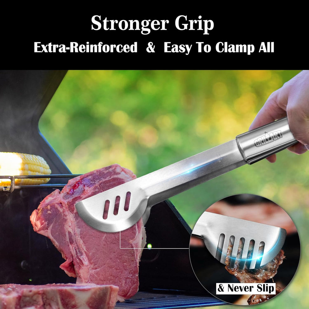 GRILLART BBQ Grill Utensil Tools Set Reinforced BBQ Tongs 19-Piece Stainless-...