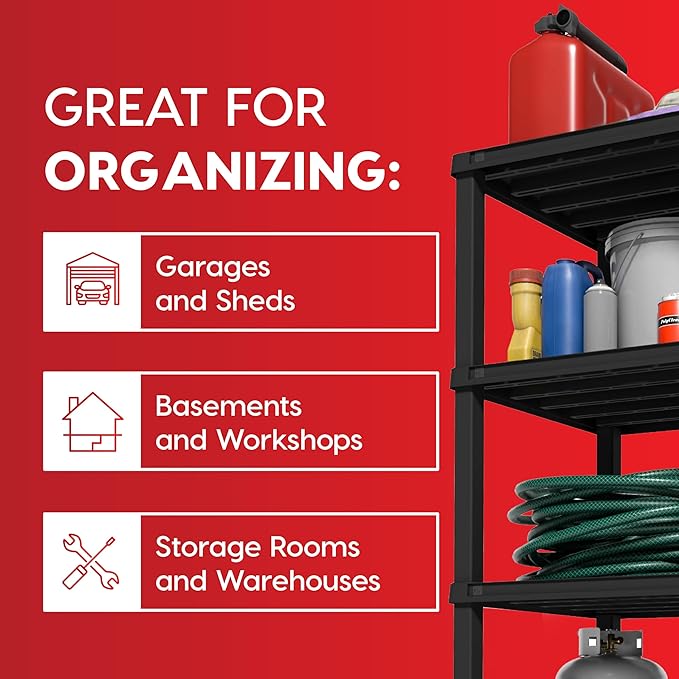 IRIS USA 5-Shelf Extra Heavy Duty Deep Plastic Storage Shelves, 1000lb Capaci...