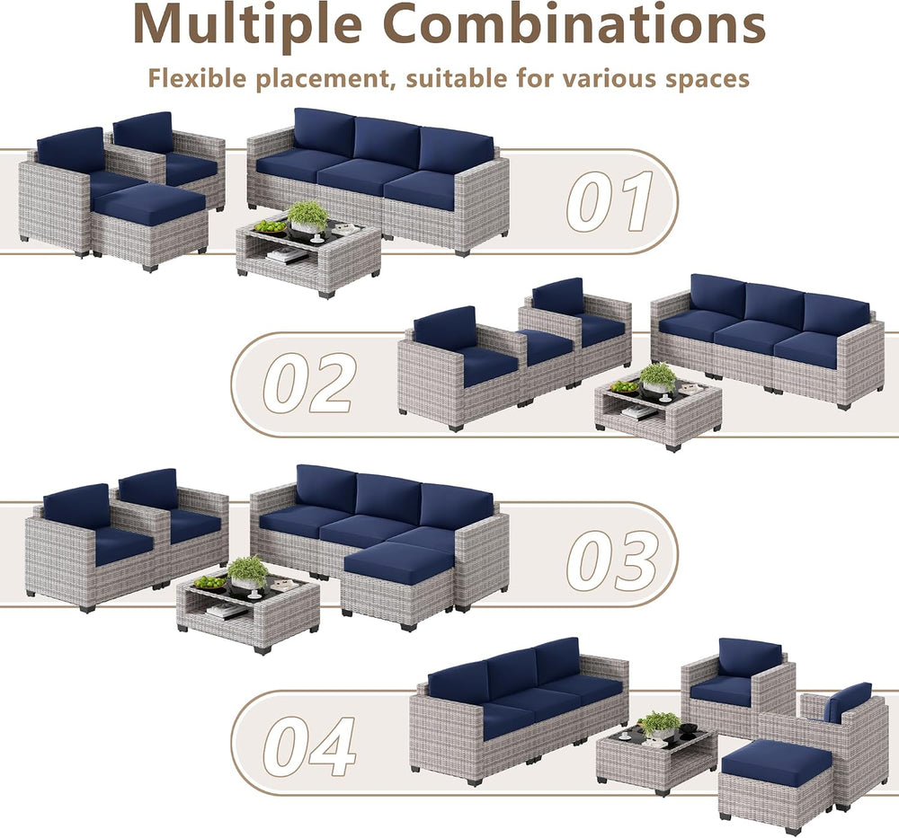 LOUVIXA 7 Piece Outdoor Patio Furniture Set, Rattan Chairs Glass Table Wicker...