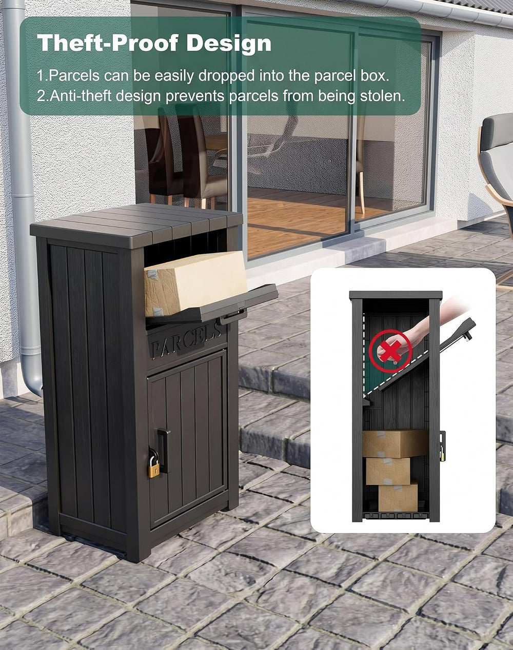 Package Delivery Box for Outside, Large Parcel Drop Box with Lockable Secure,...