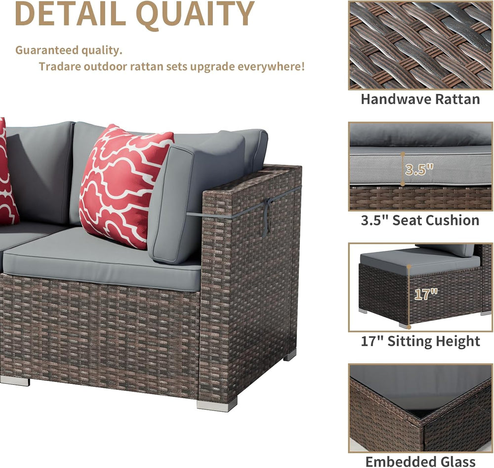3 Piece Patio Furniture Set, Outdoor Wicker Patio Sofa Set, PE Rattan Section...