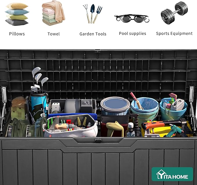 YITAHOME 80 Gallon Outdoor Storage Box, Large Waterproof Resin Deck Box, Indo...