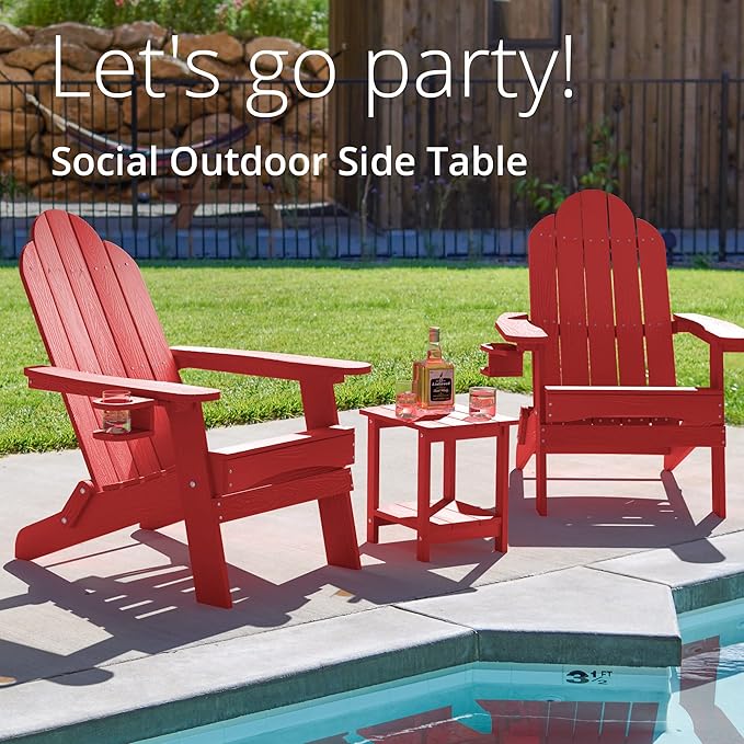 LUE BONA Adirondack Outdoor Side Table, 2-Tier Bright Red HDPS Patio End Tabl...