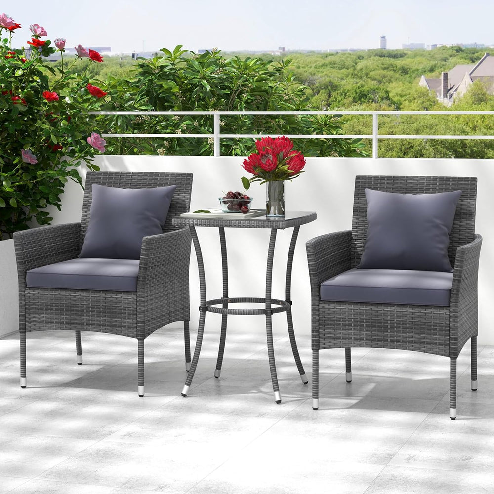 Tangkula 3-Piece Patio Furniture Set, PE Wicker Conversation Bistro Set w/A T...