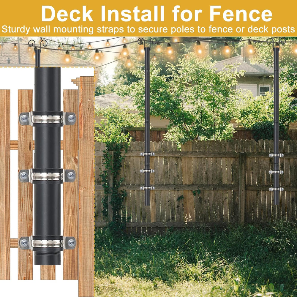 String Light Poles for Outside Deck 2 Pack 8FTHeavy Duty Metal Garden Outdoor...