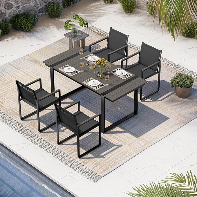 Outdoor Table and Chairs of 4, Patio Dining Sets, HDPS + Aluminum Outdoor Fur...