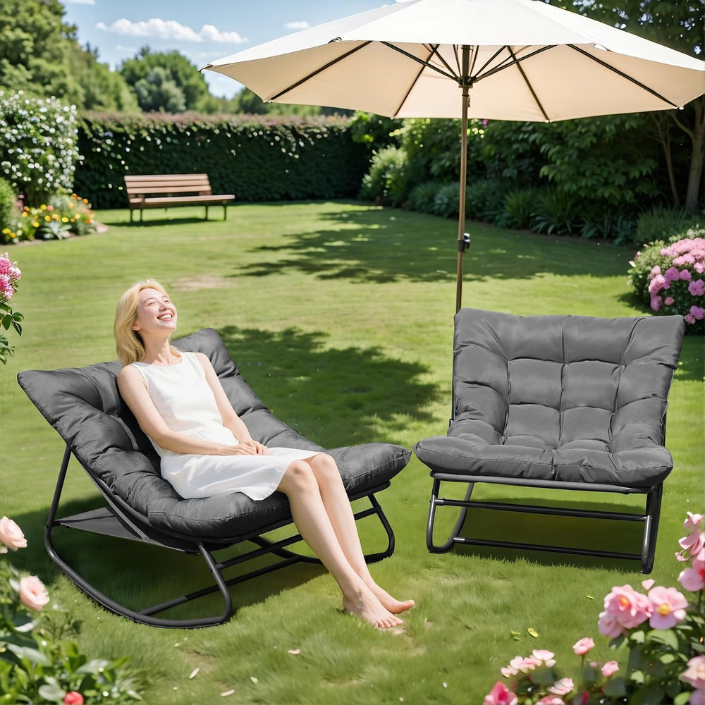 Outdoor & Indoor Oversized Rocking Chairs Set of 2 with Thick Cushions