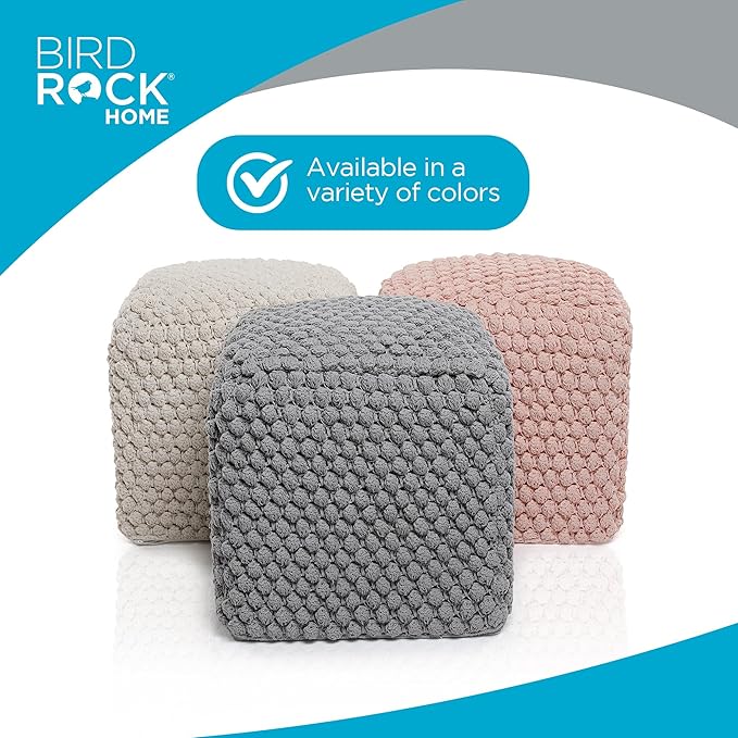 BIRDROCK HOME Buds Pouf Foot Stool Ottoman - Knit Bean Bag Floor Chair - Cott...