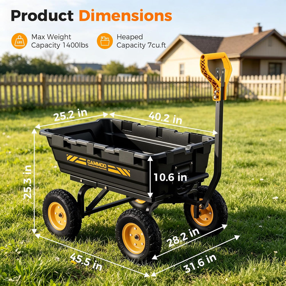 CAMMOO 13" NO-Flat Tires 1400lb Garden Cart Wheelbarrow with 2-in-1 Handle