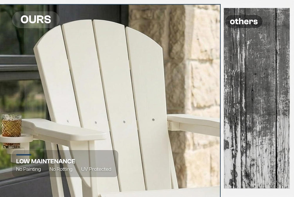 Folding Adirondack Chairs Set of 2 with Cup Holder, Heavy Duty HDPE Plastic O...