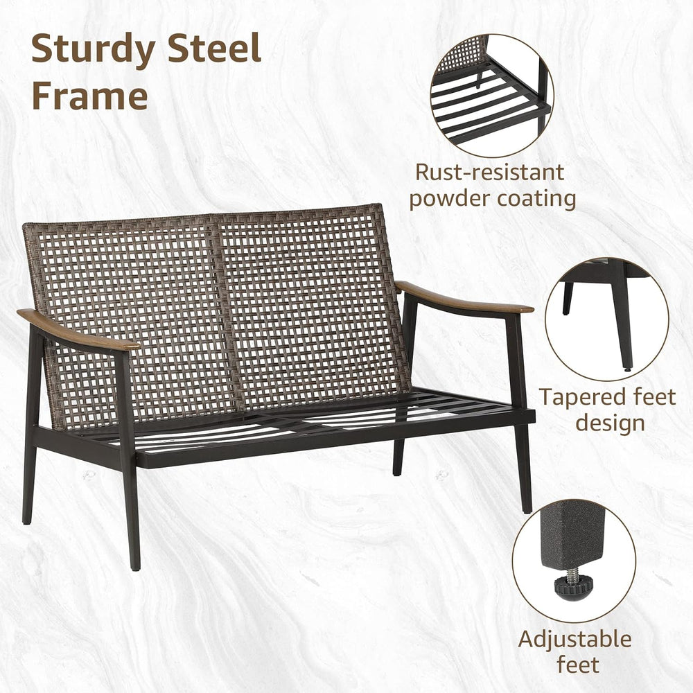 NATURAL EXPRESSIONS Patio Outdoor Loveseat, Wicker Back, Woodgrain Armrest