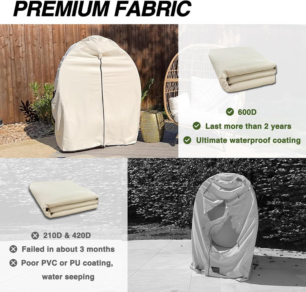 Porch Shield 600D Waterproof Patio Hanging Egg Chair Cover, Beige