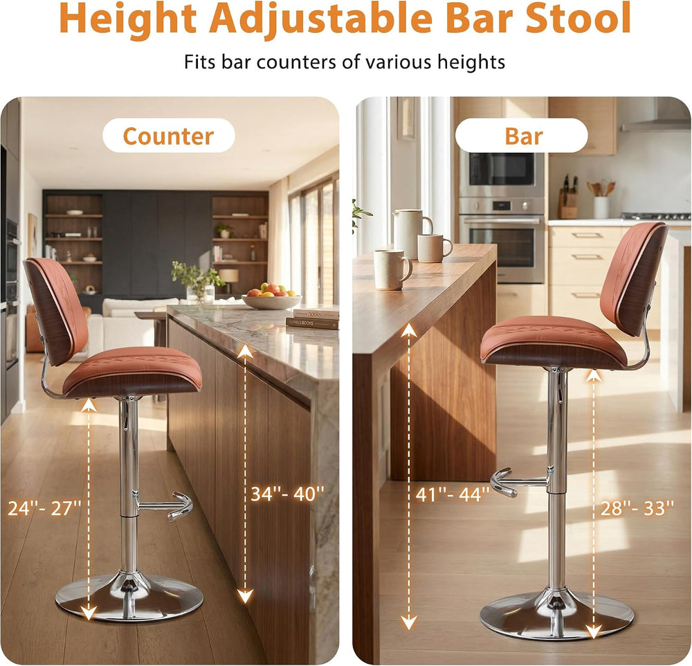 DRMBOOK Modern Swivel Bar Stools, Faux Leather Orange, Set of 3
