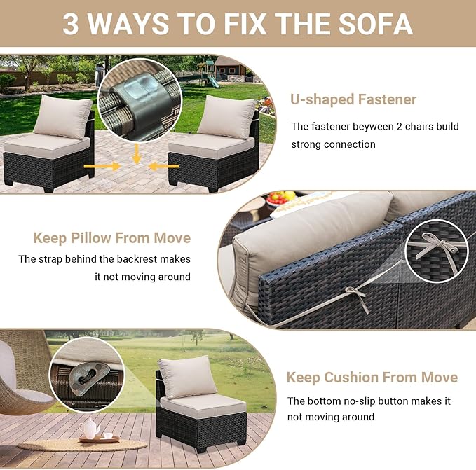 Jing's Villa 8-Piece Patio Furniture Set, All-Weather Outdoor Wicker Sect...