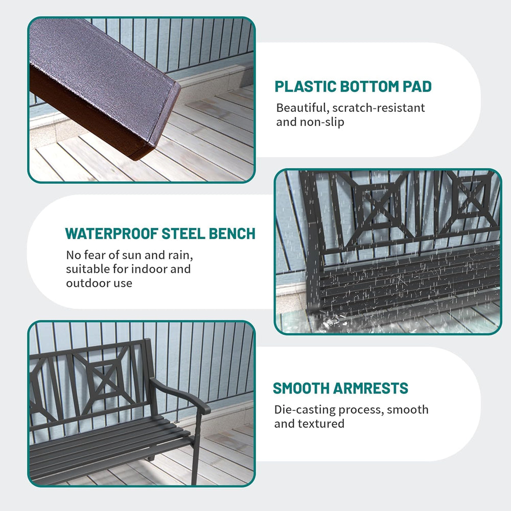 50.5" Metal Bench Patio Bench,Outdoor Benches Weatherproof with Lattice ...