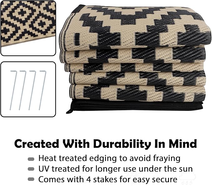 SAND MINE Waterproof Outdoor Rug 8x10 ft, Plastic Reversible Rug, Modern Area...