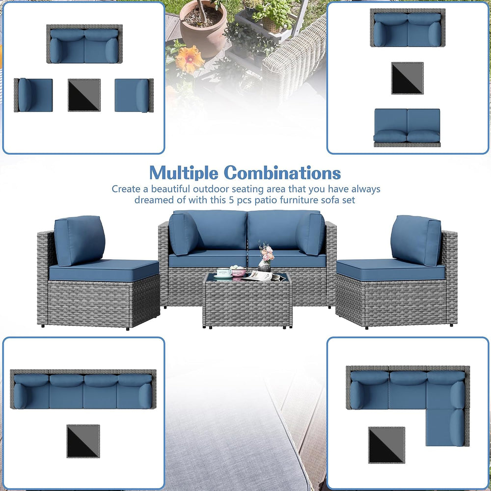 Patio Furniture Sets, 5 Piece Outdoor Sectional Sofas, Wicker Rattan Outdoor ...
