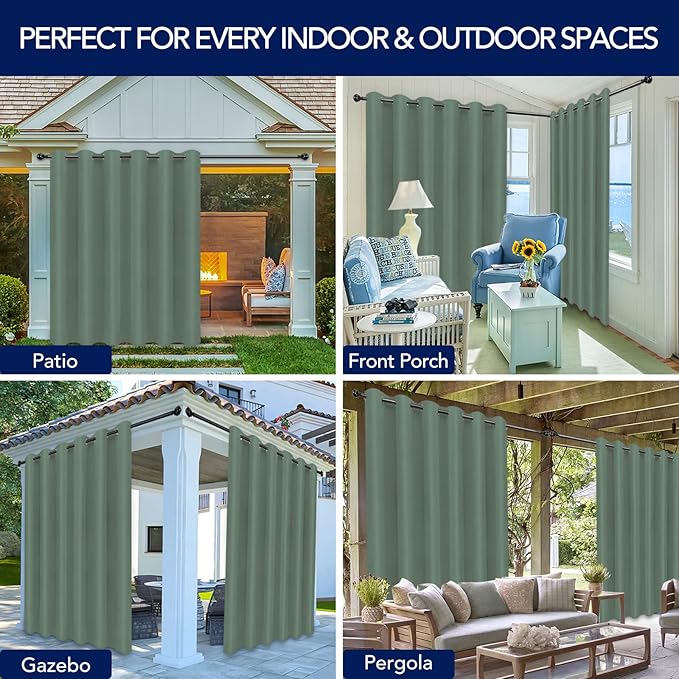 PureFit Outdoor Curtains for Patio Waterproof Weatherproof, UV Resistant Outs...