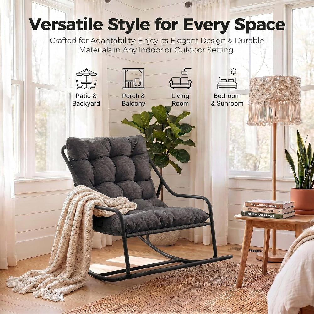 Outdoor Papasan Rocking Chair, Oversized Patio Rocking Chair with Armrest and...