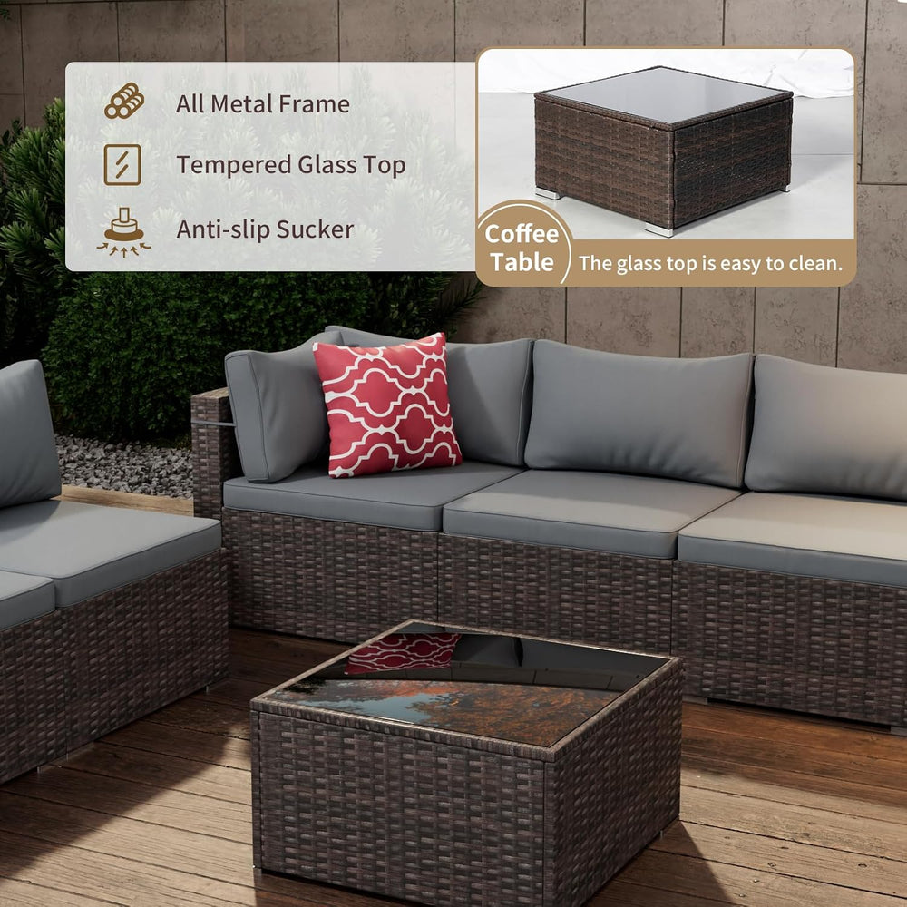 3 Piece Patio Furniture Set, Outdoor Wicker Patio Sofa Set, PE Rattan Section...