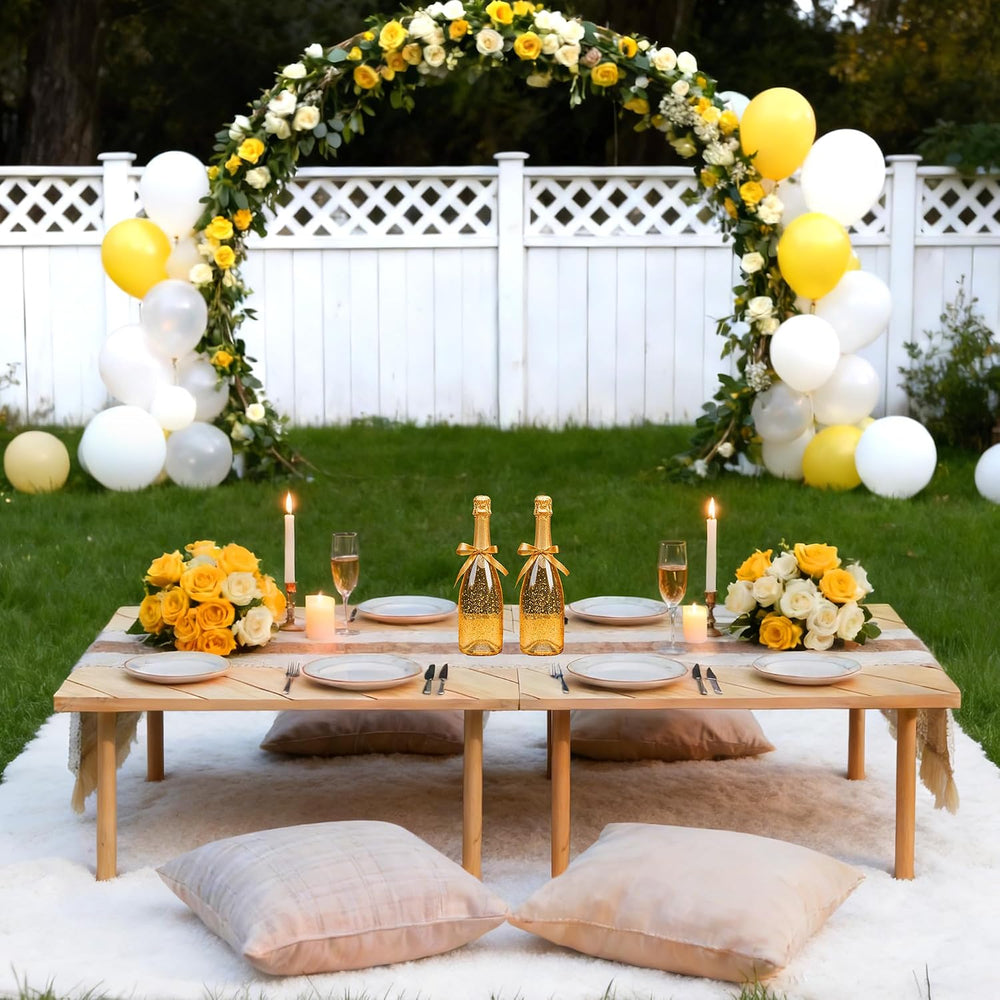 Folding Picnic Table with Boho Table Runner 60" x 30" Wooden Low Ta...