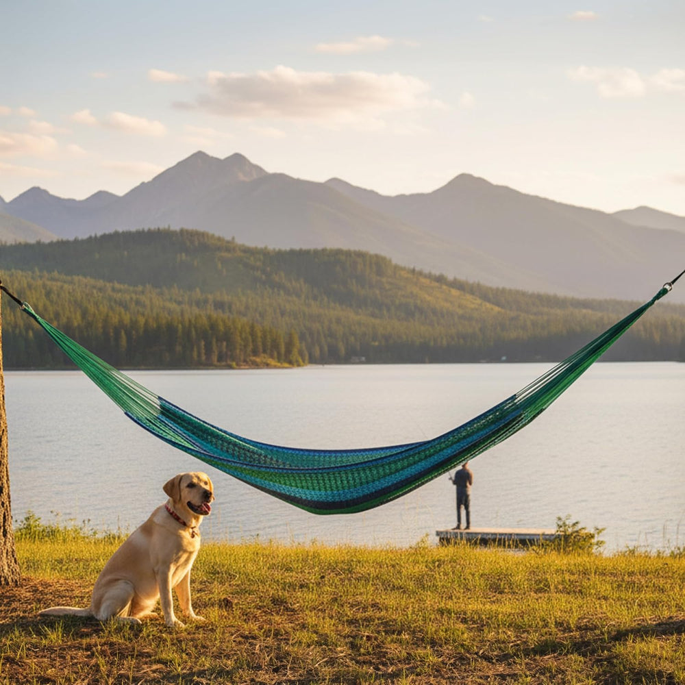 Sunnydaze Mayan XXL Double Heavy-Duty Hammock for Outside, Tropical Lagoon