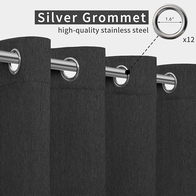 Easy-Going Linen Look Outdoor Curtains Waterproof Windproof Porch Curtains, S...