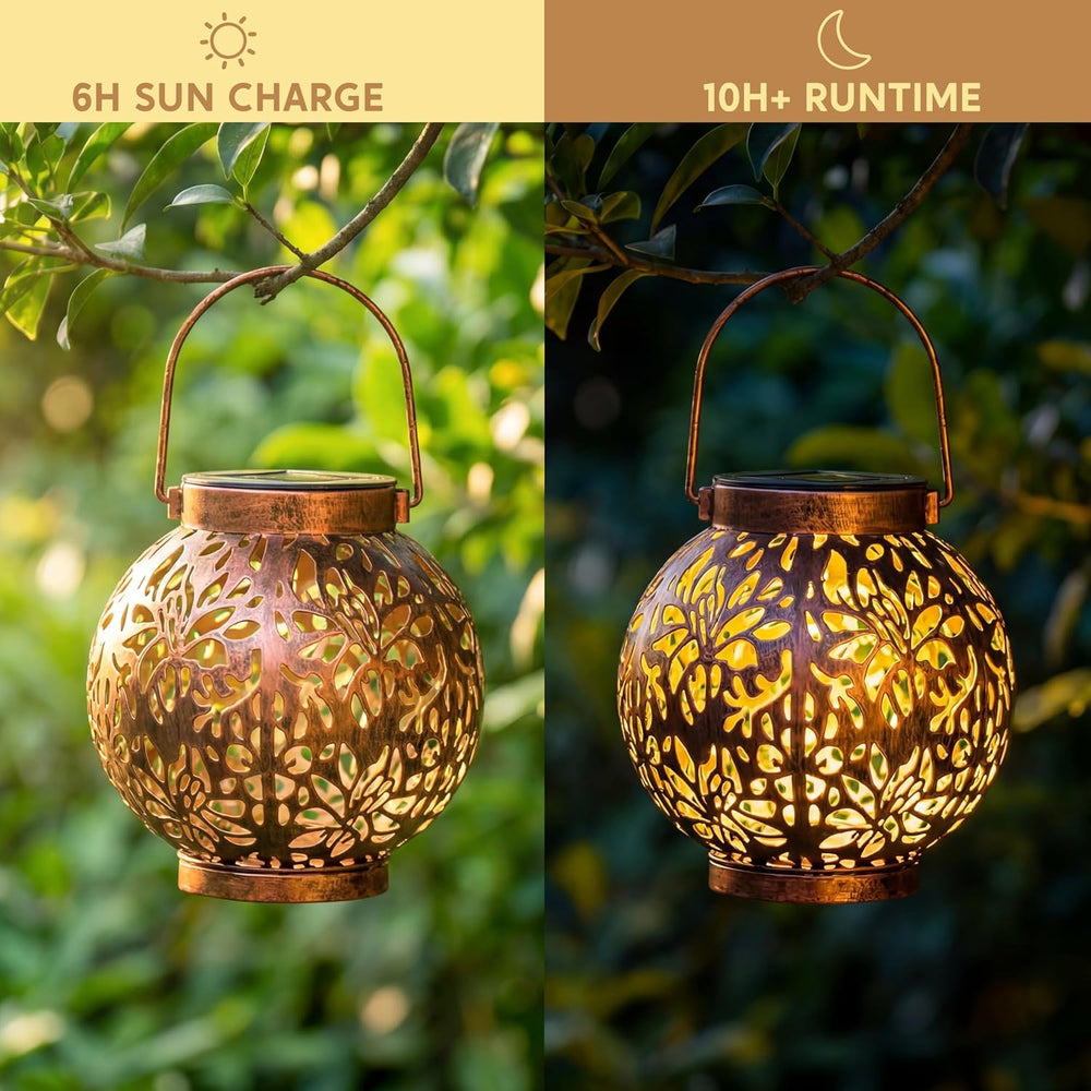 JOIEDOMI 2 Pack Outdoor Solar Hanging Lantern Lights, Waterproof Tabletop wit...