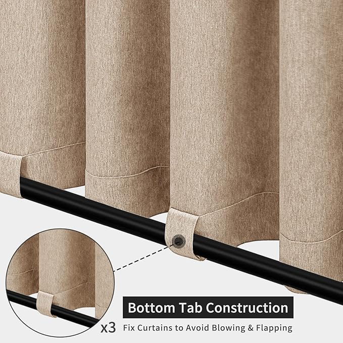 Easy-Going Linen Look Outdoor Curtains Waterproof Windproof Porch Curtains, S...