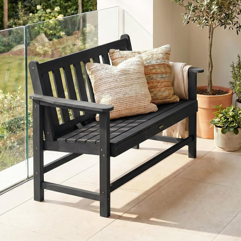 VINGLI 49in HDPE Outdoor Bench with Backrest and Armrests, 2-Person Weatherpr...