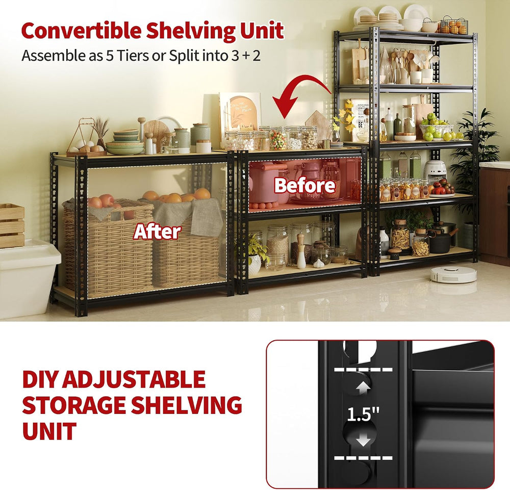 Garvee 5 Tier Heavy Duty Garage Storage Shelves, 48" W x 24" D x 72...