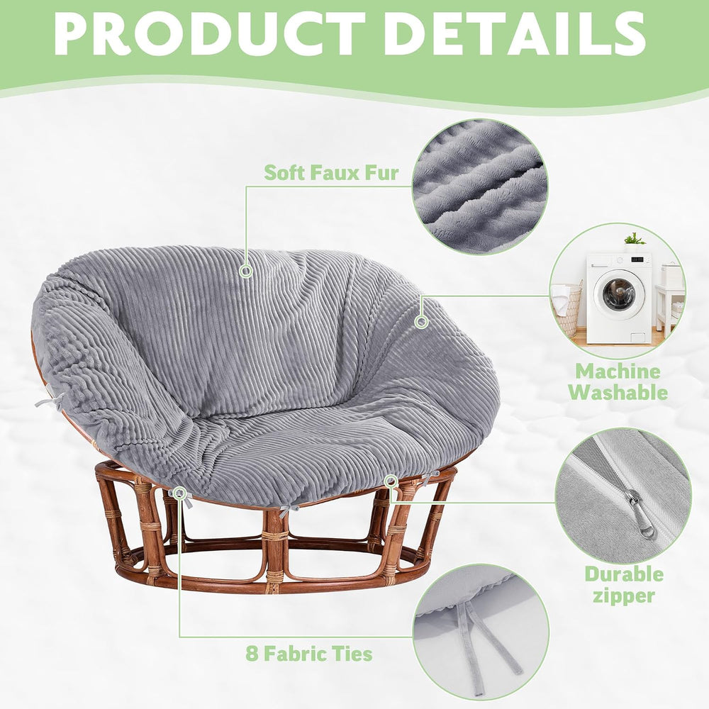 MABOZOO Shaggy Double Papasan Cushion Cover, Faux Fur Wicker Egg Chair Cushio...