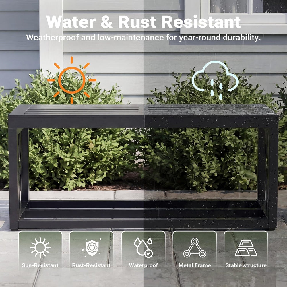 37" Outdoor Storage Bench, HDPE Seat, Steel Frame, Tree