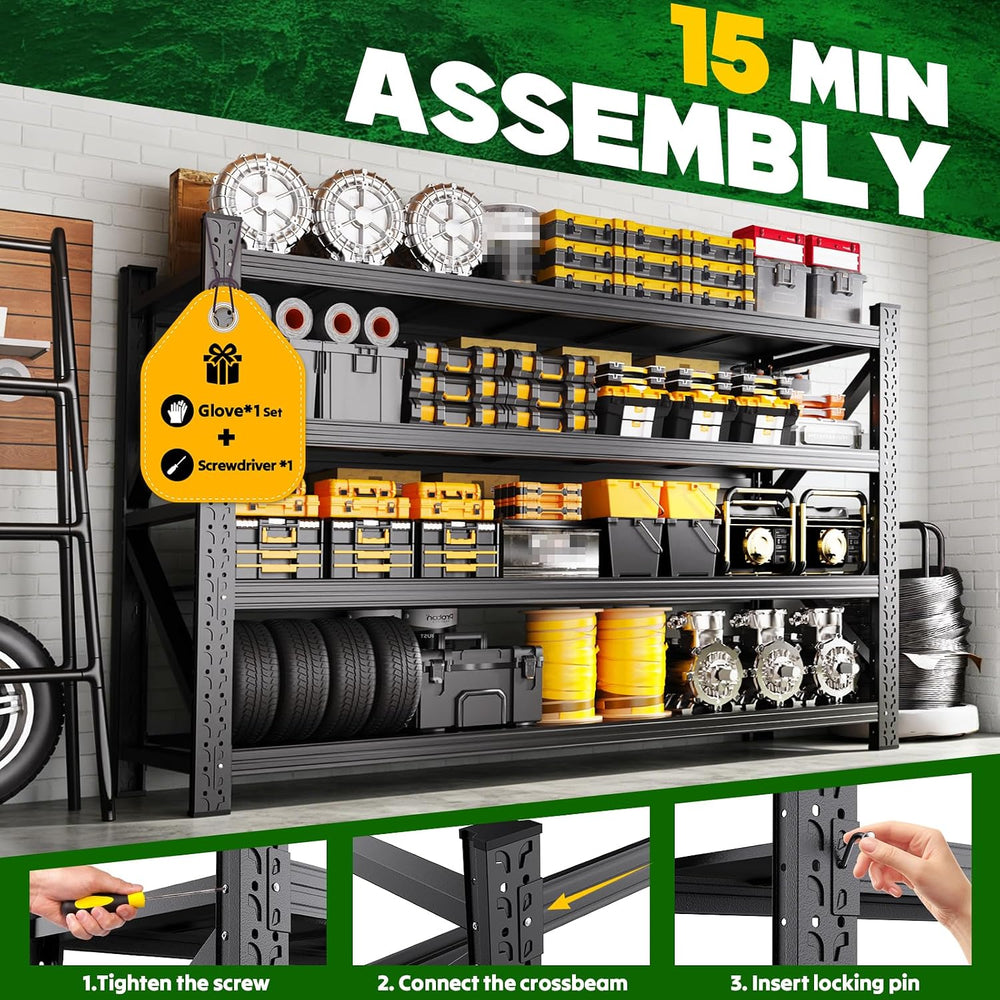 59" W Garage Shelving Heavy Duty Storage Shelves, 3-Tier Adjustable Gara...